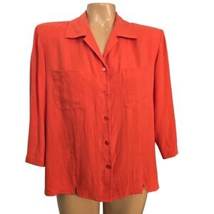 Anna and Frank Orange Silk Button Up Shirt Blouse Top Women Size Large‎